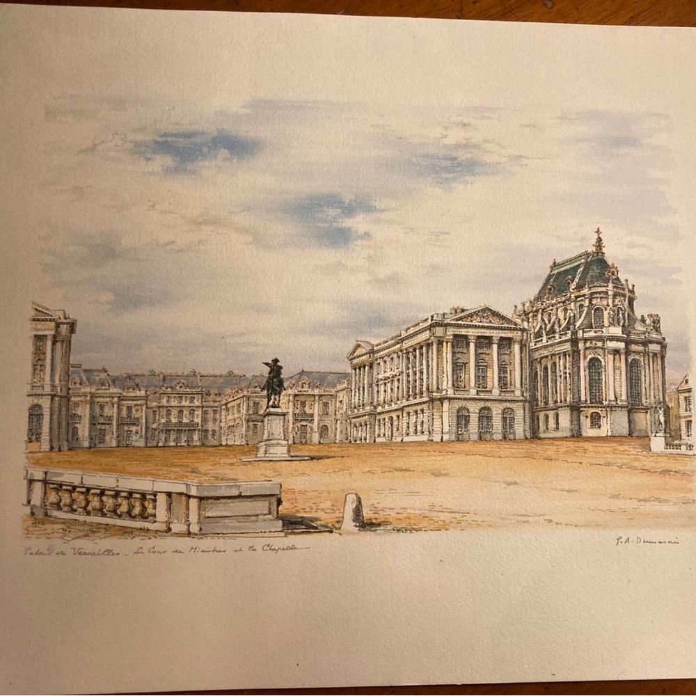 Antique color print on paper Palais de Versailles French architectural landmark - Picture 3 of 12